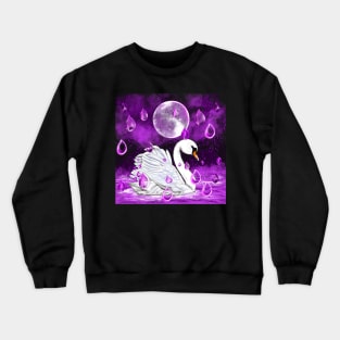 Swan in the rain, beautiful swan with raindrops falling into Water Crewneck Sweatshirt